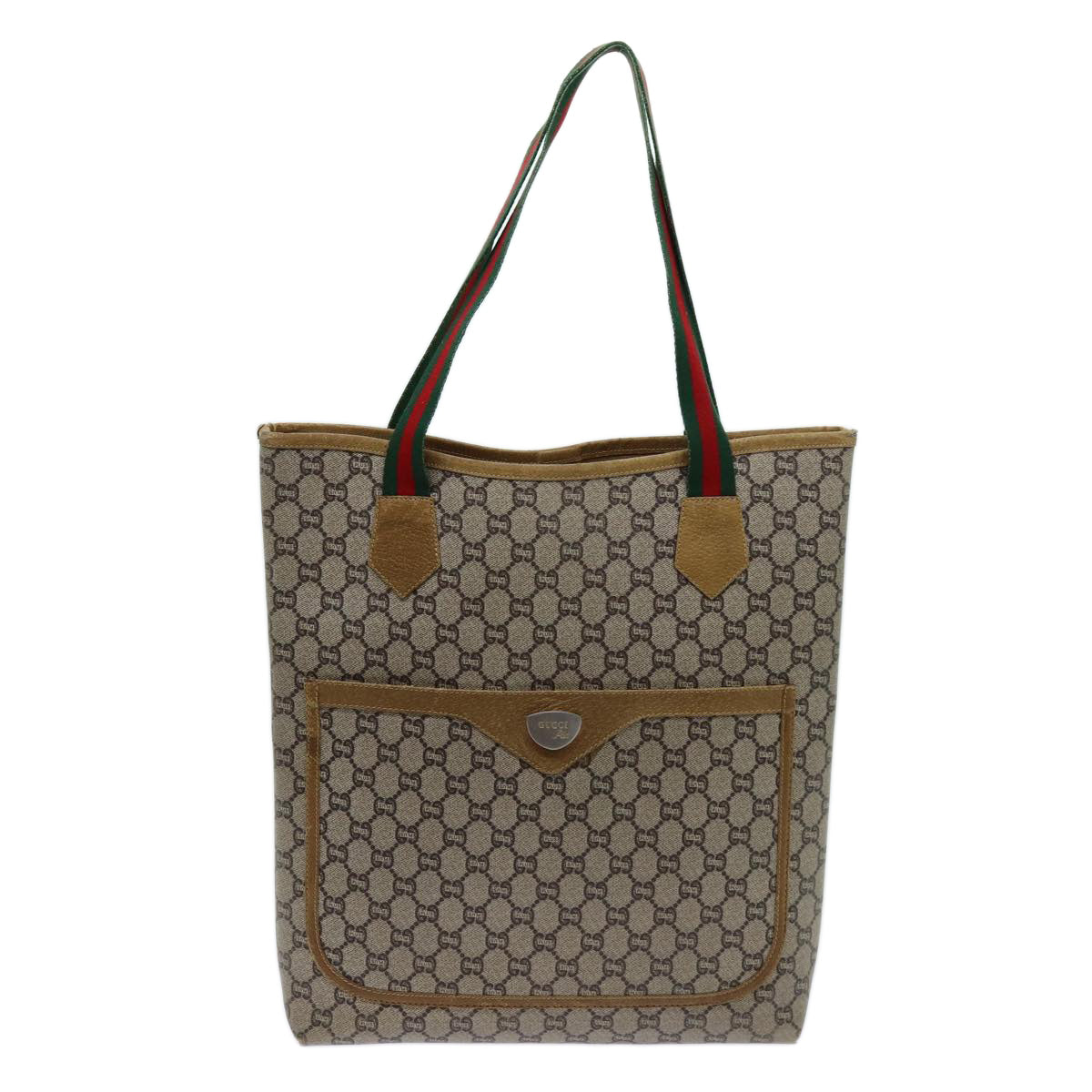 GUCCI GG Plus Supreme Web Sherry Line Tote Bag PVC Beige Red Green Auth 70395