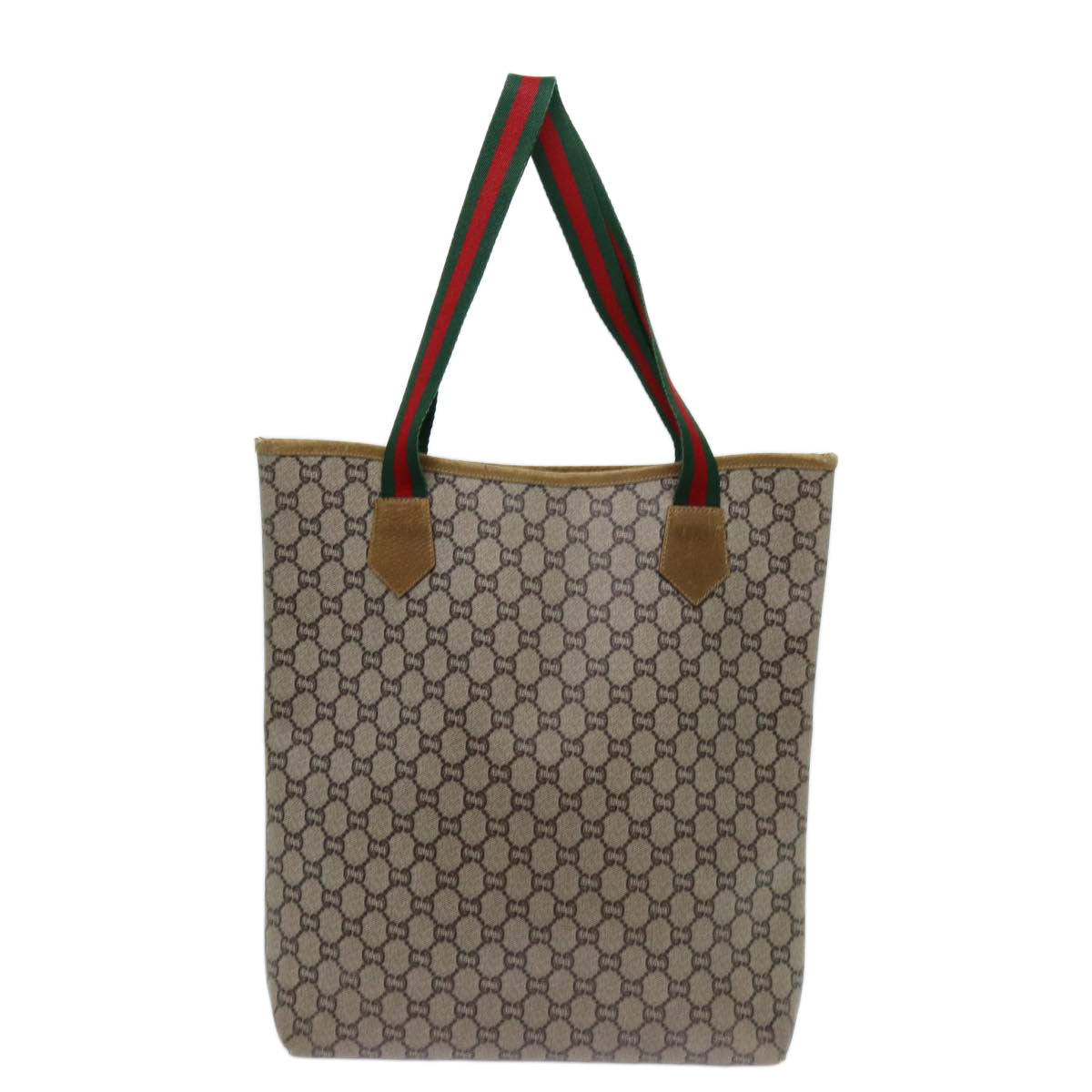 GUCCI GG Plus Supreme Web Sherry Line Tote Bag PVC Beige Red Green Auth 70395