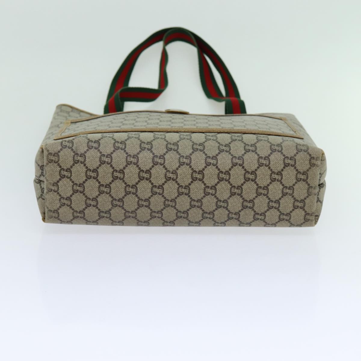 GUCCI GG Plus Supreme Web Sherry Line Tote Bag PVC Beige Red Green Auth 70395