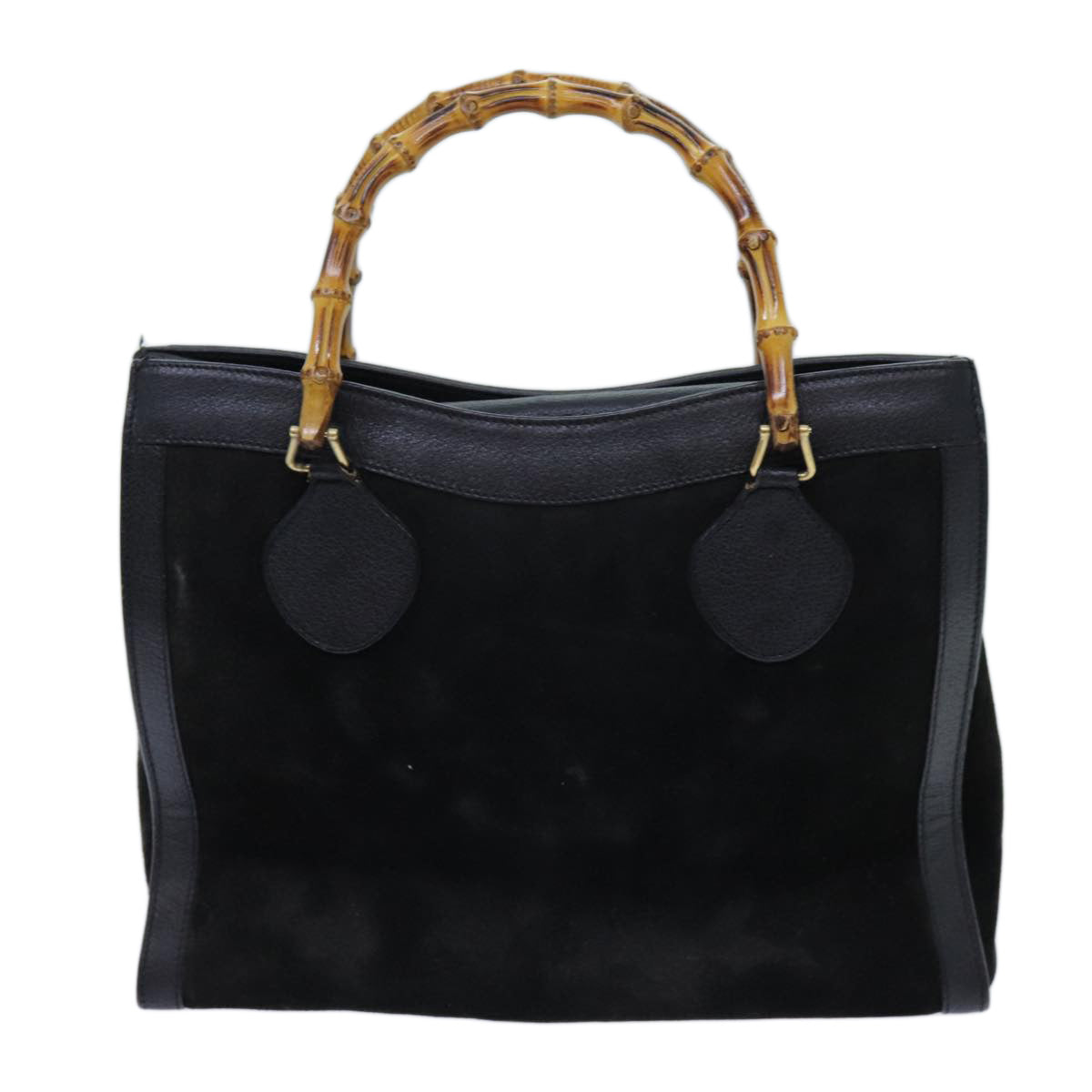 GUCCI Bamboo Tote Bag Suede Black 002 1186 0260 Auth 70415