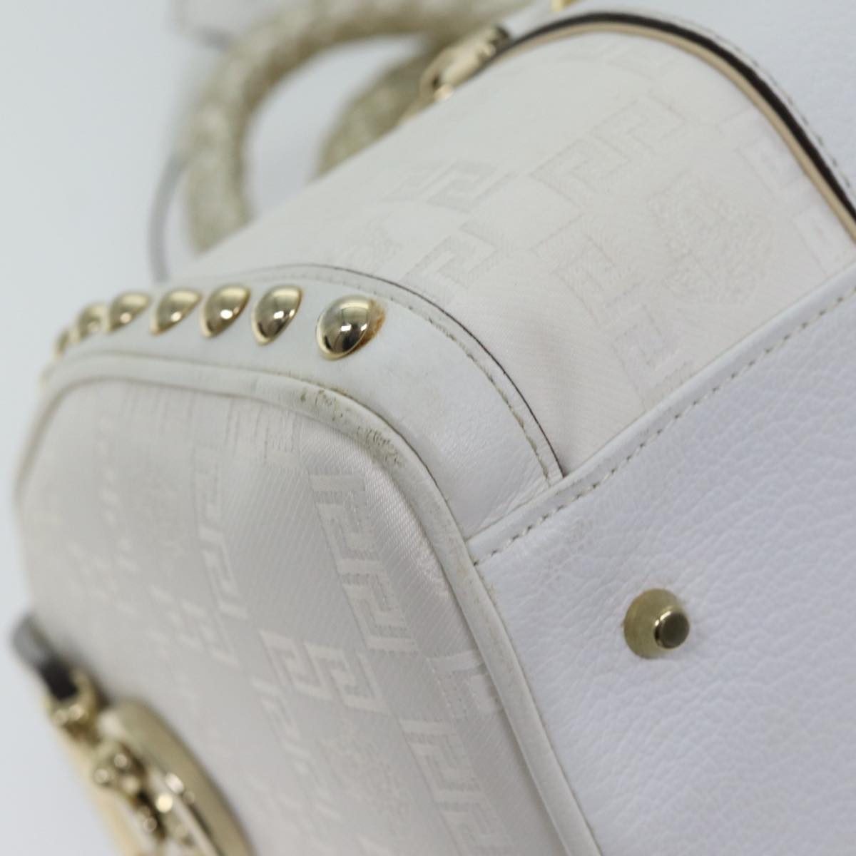 VERSACE Boston Bag Leather White Auth 70452A