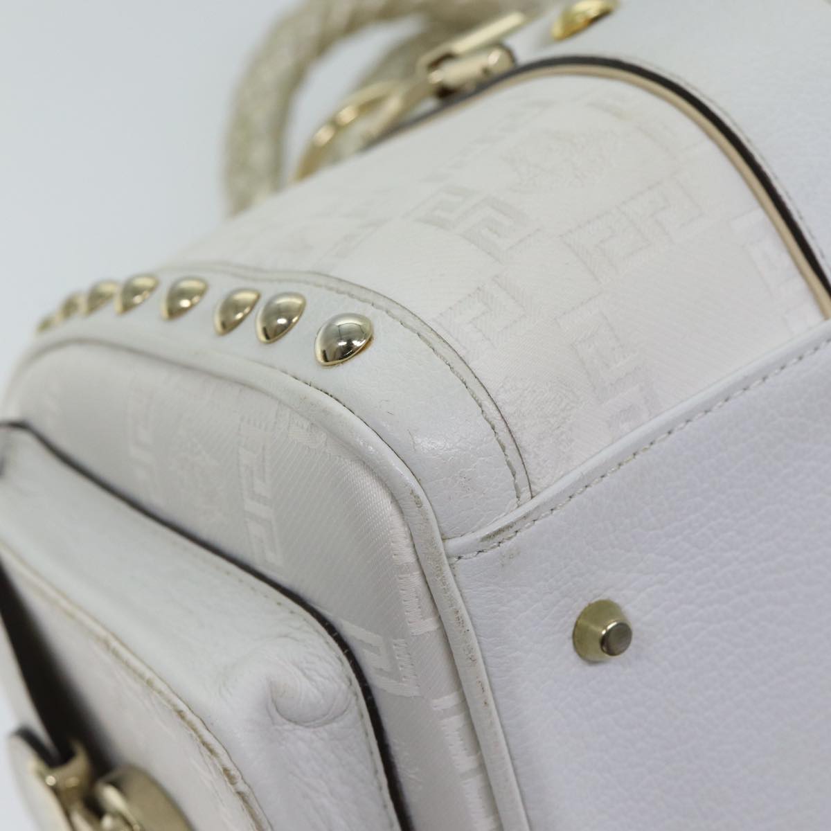 VERSACE Boston Bag Leather White Auth 70452A