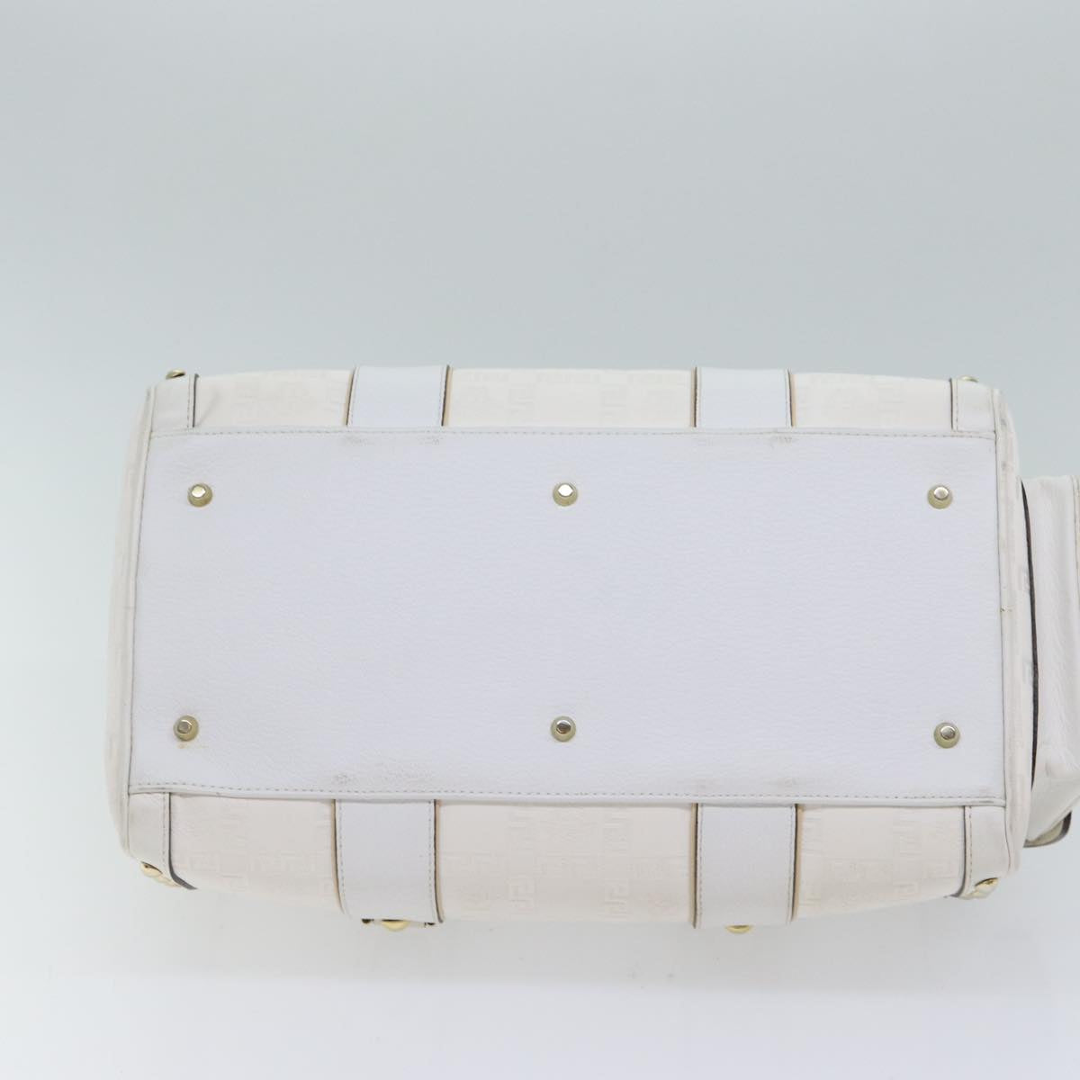 VERSACE Boston Bag Leather White Auth 70452A