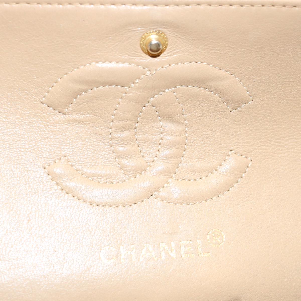 CHANEL Matelasse Chain Shoulder Bag Lamb Skin Beige CC Auth 70454A