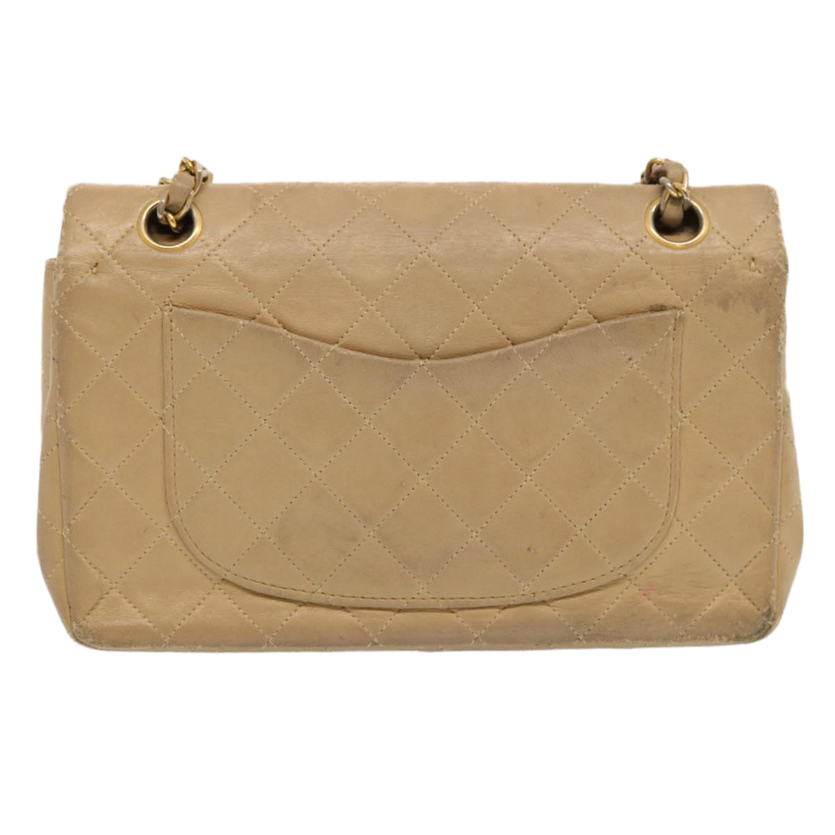 CHANEL Matelasse Chain Shoulder Bag Lamb Skin Beige CC Auth 70454A
