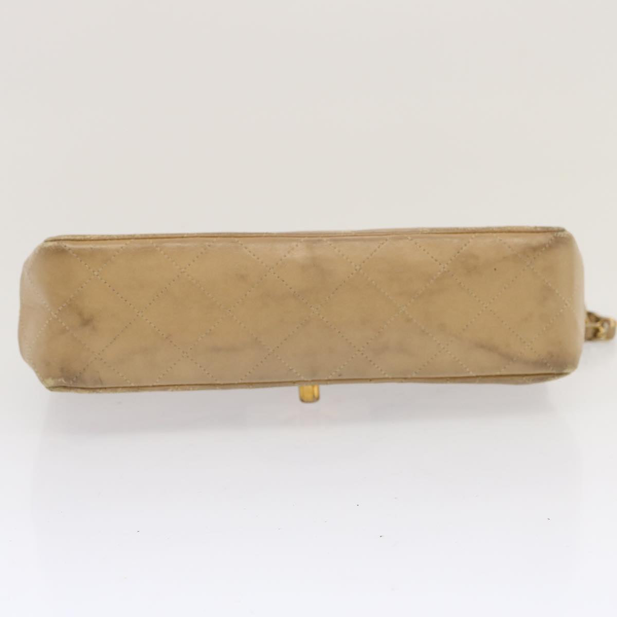 CHANEL Matelasse Chain Shoulder Bag Lamb Skin Beige CC Auth 70454A