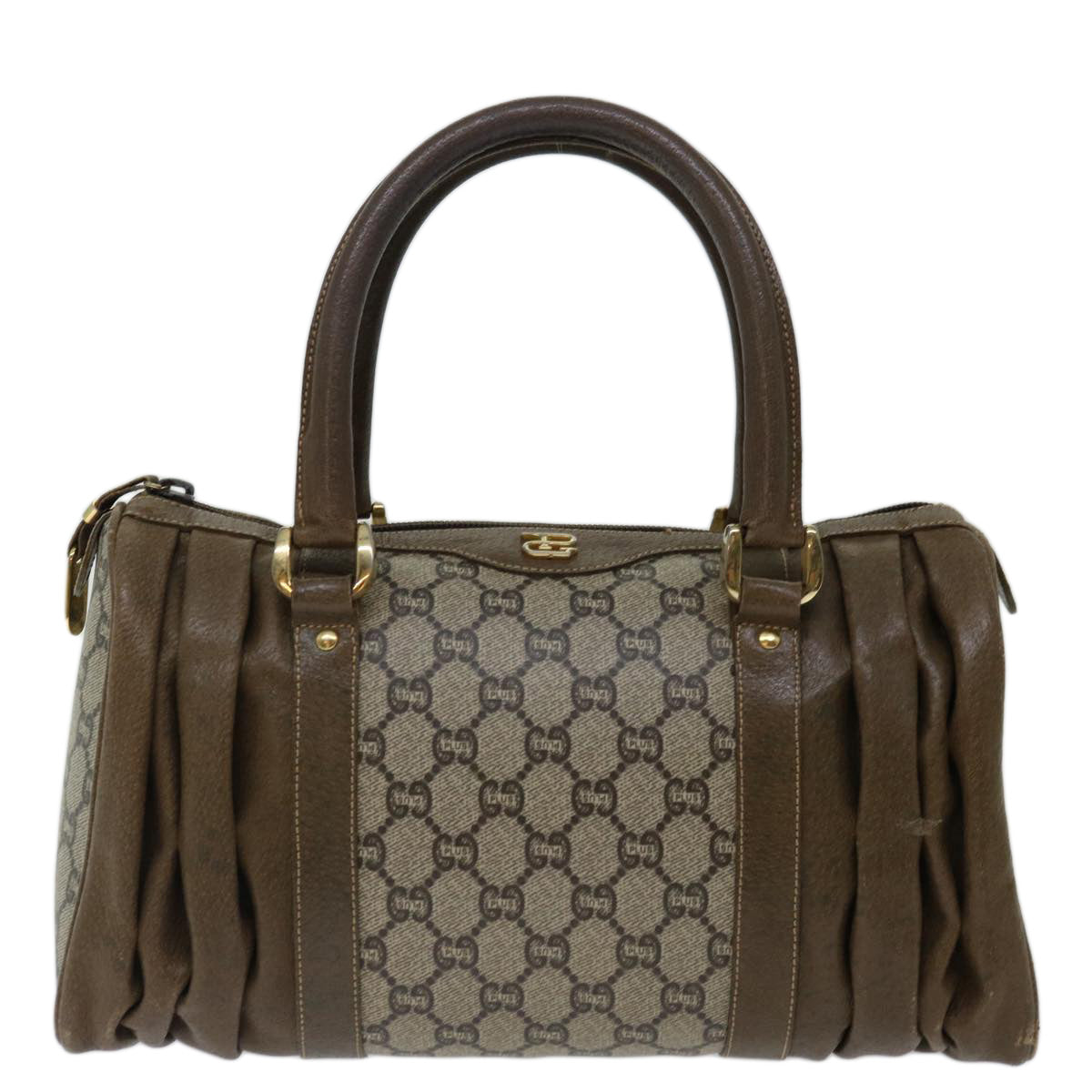 GUCCI GG PLUS Canvas Hand Bag PVC Beige Brown Auth 70578