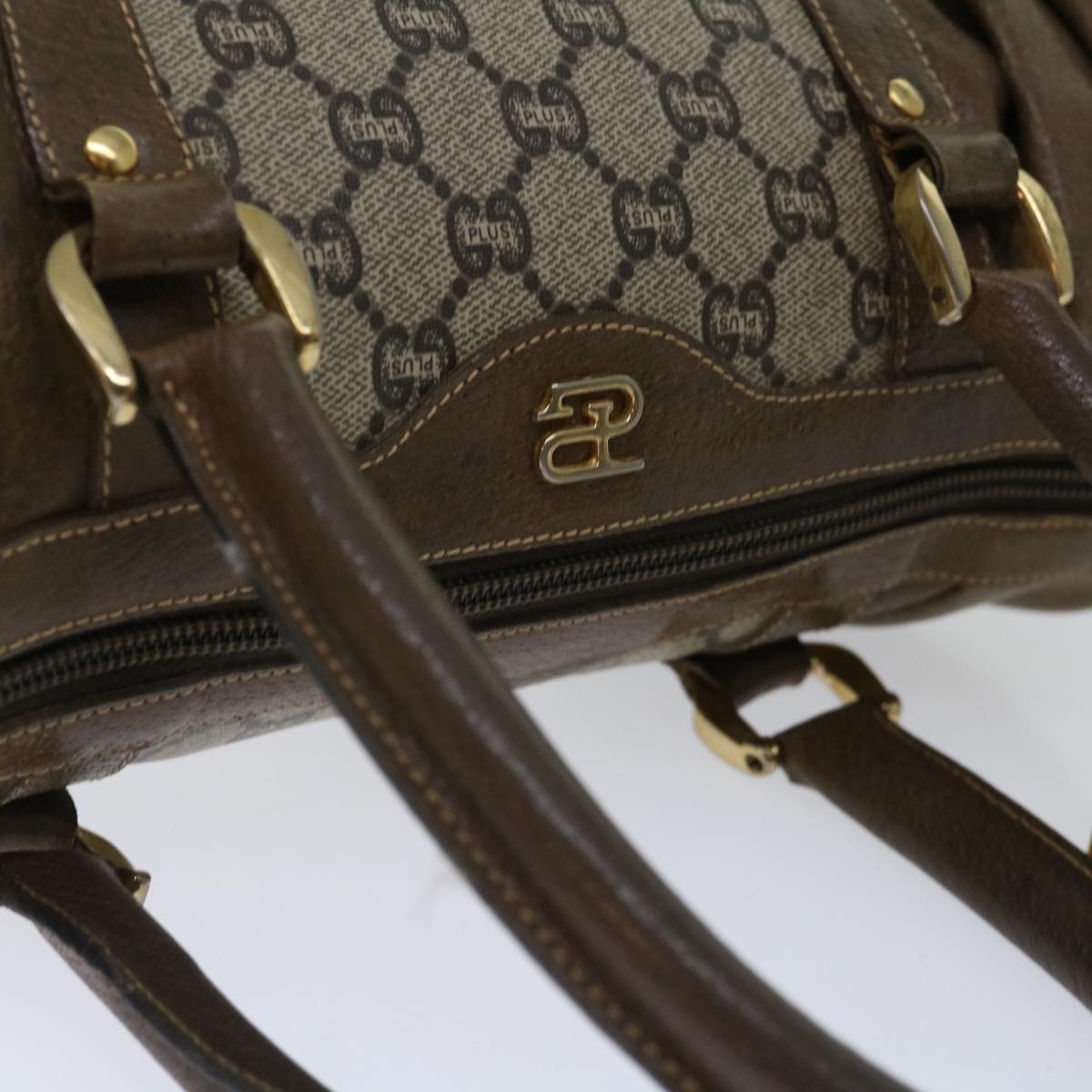 GUCCI GG PLUS Canvas Hand Bag PVC Beige Brown Auth 70578