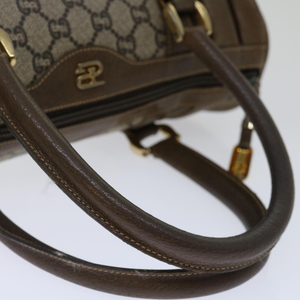 GUCCI GG PLUS Canvas Hand Bag PVC Beige Brown Auth 70578