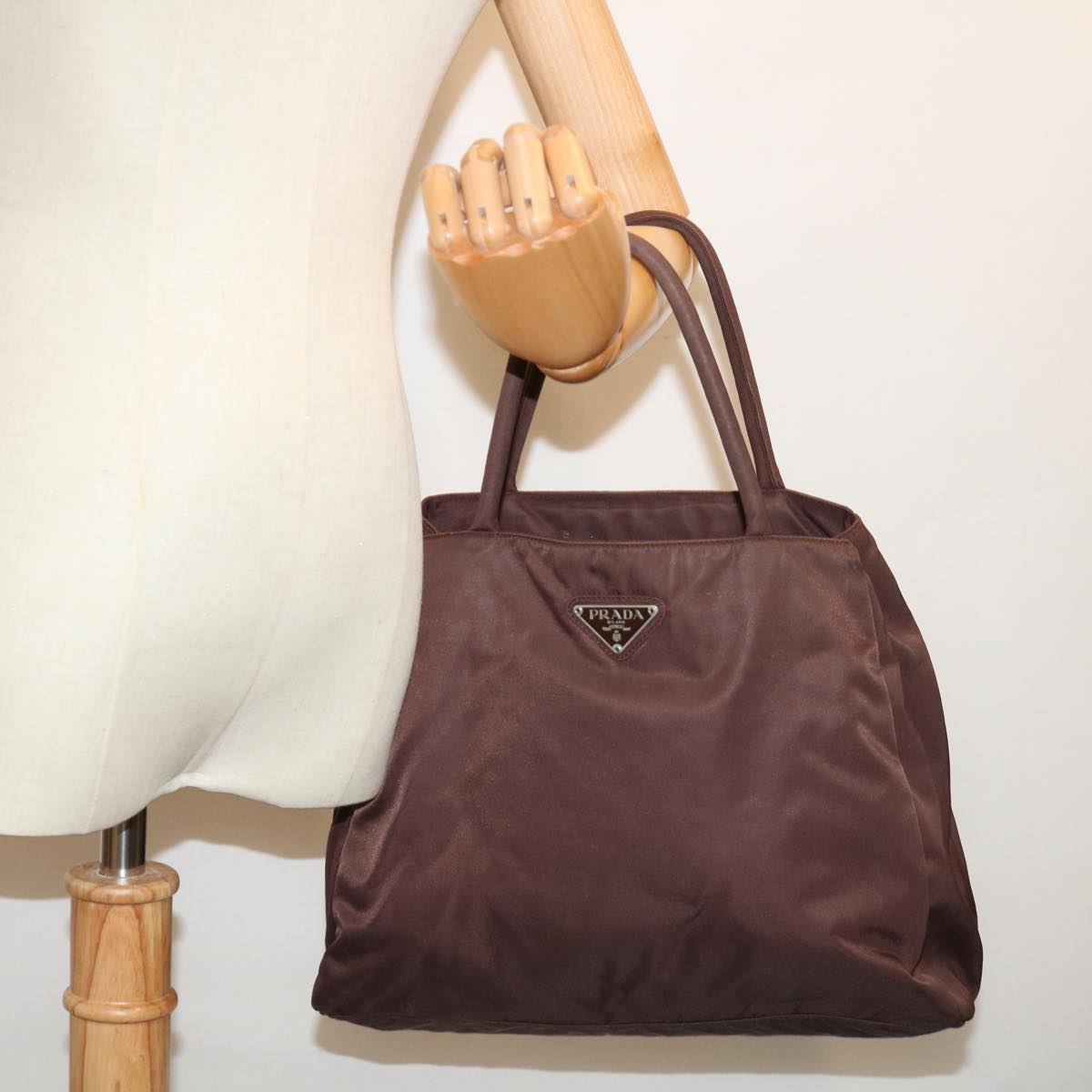 PRADA Hand Bag Nylon Brown Auth 70593