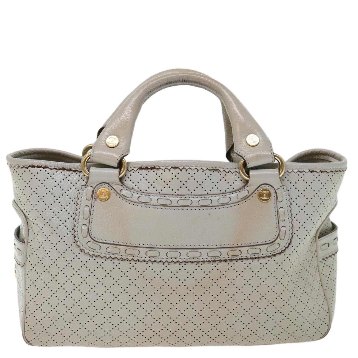 CELINE Hand Bag Leather Gray Auth 70597
