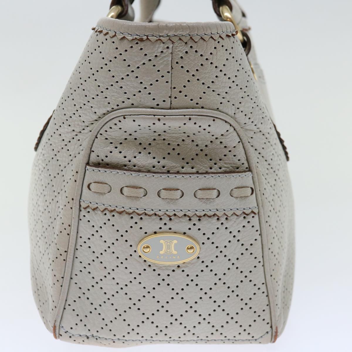 CELINE Hand Bag Leather Gray Auth 70597