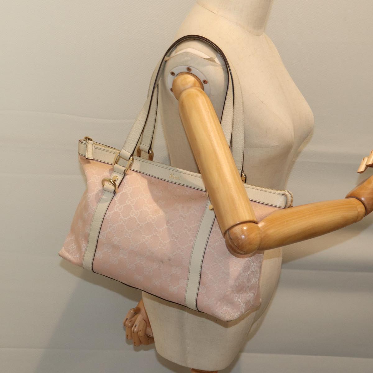 GUCCI GG Canvas Tote Bag Pink 141470 Auth 70603