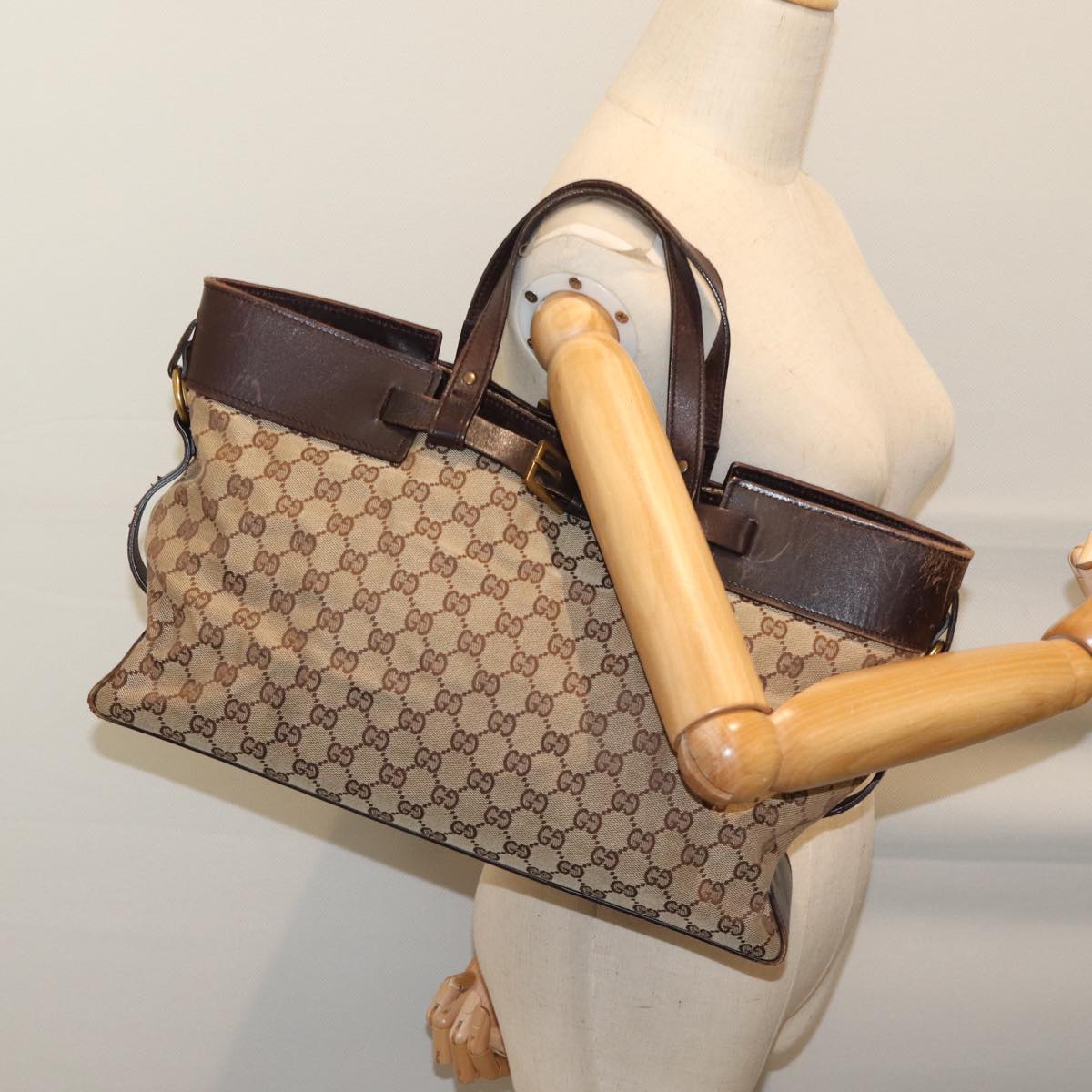 GUCCI GG Canvas Tote Bag Beige 106251 Auth 70606