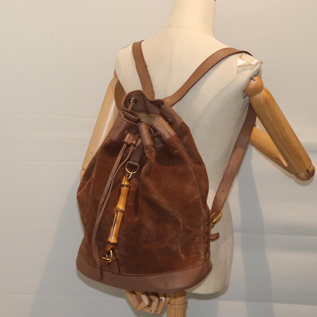 GUCCI Bamboo Backpack Suede Brown Auth 70616