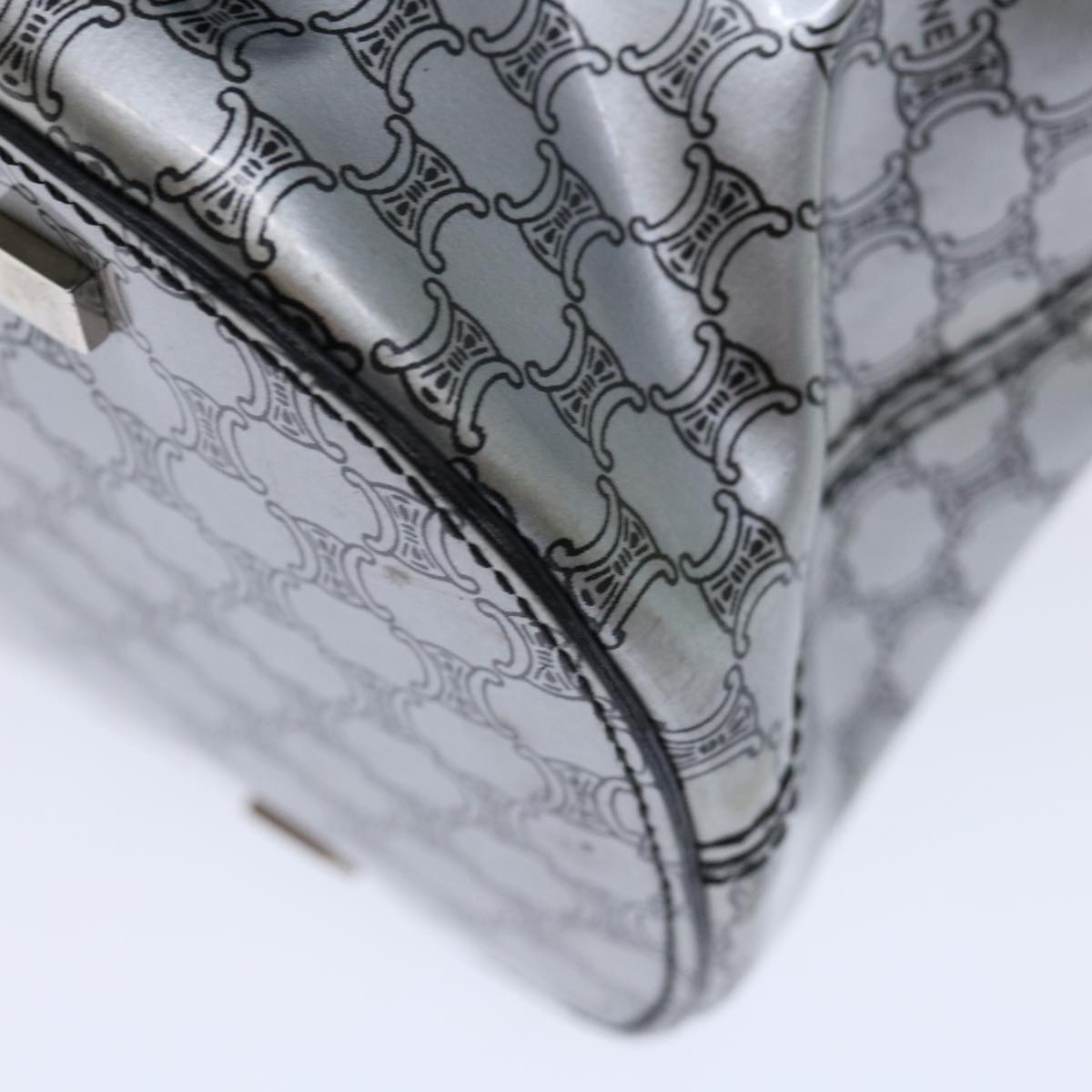 CELINE Macadam Canvas Tote Bag Enamel Silver Black Auth 70632