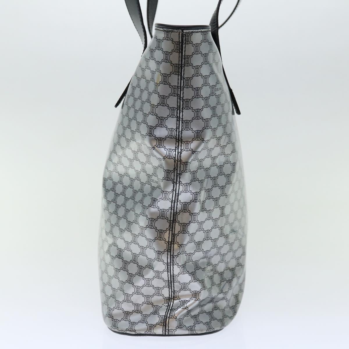 CELINE Macadam Canvas Tote Bag Enamel Silver Black Auth 70632