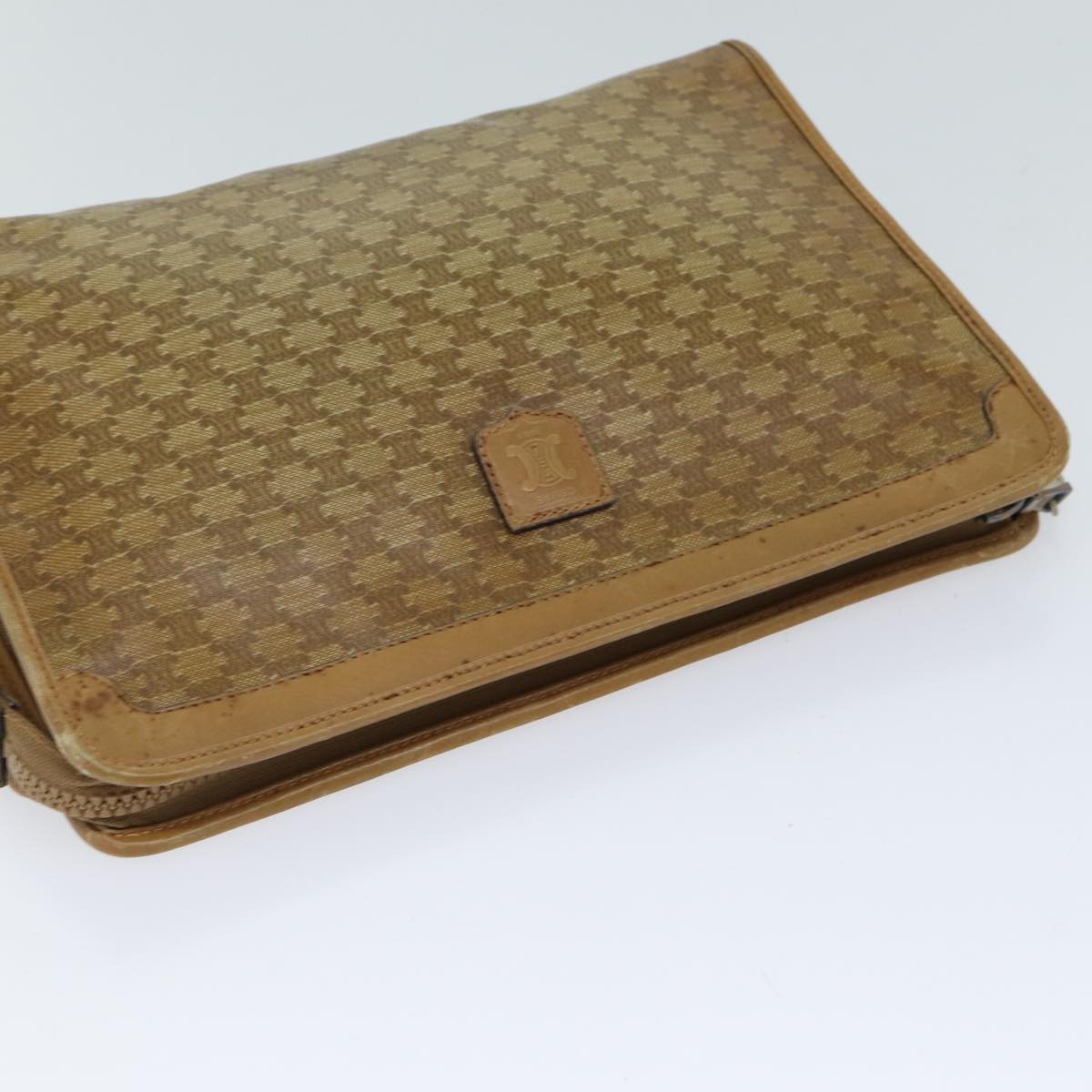 CELINE Macadam Canvas Clutch Bag Beige Auth 70658