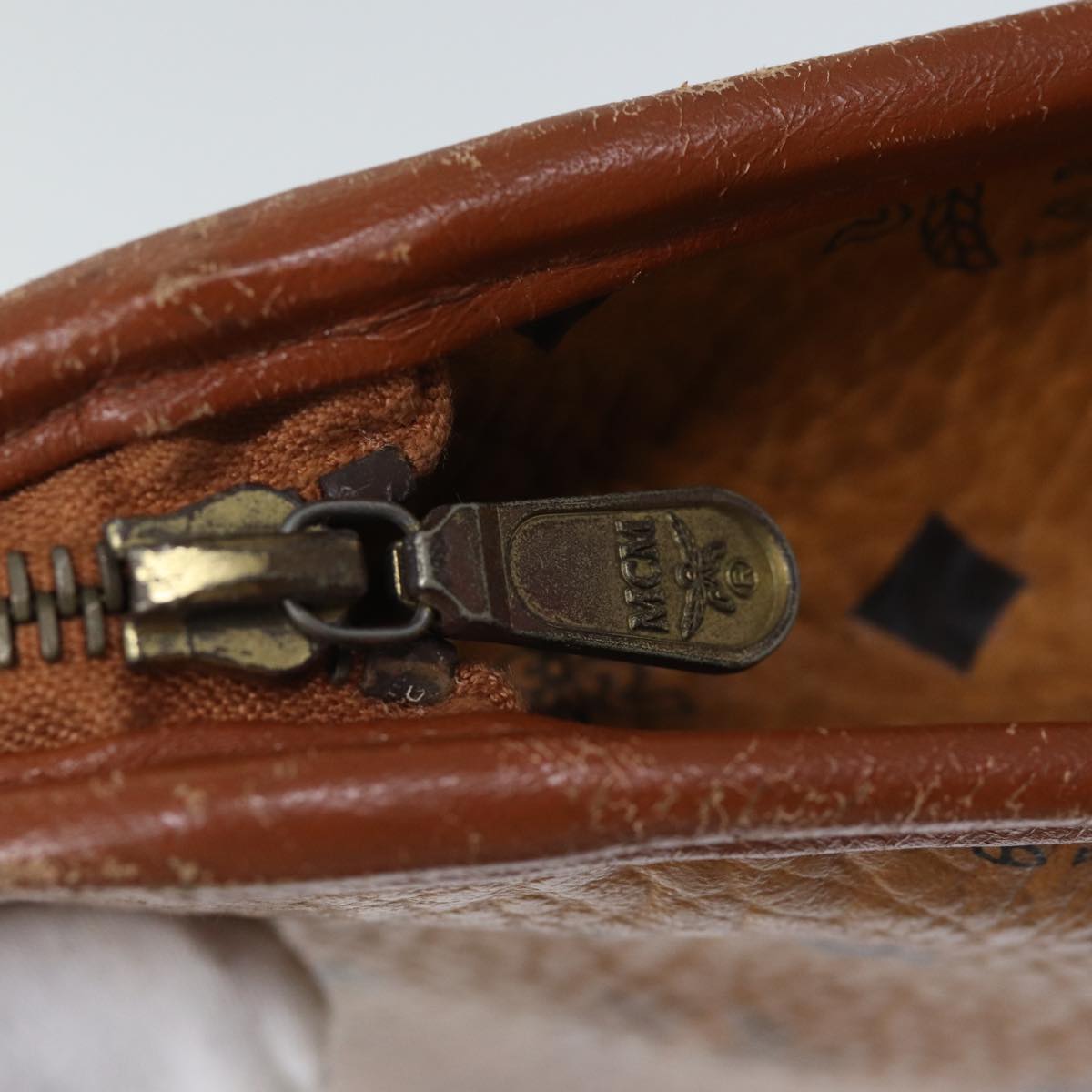 MCM Vicetos Logogram Clutch Bag PVC Leather White Auth 70659