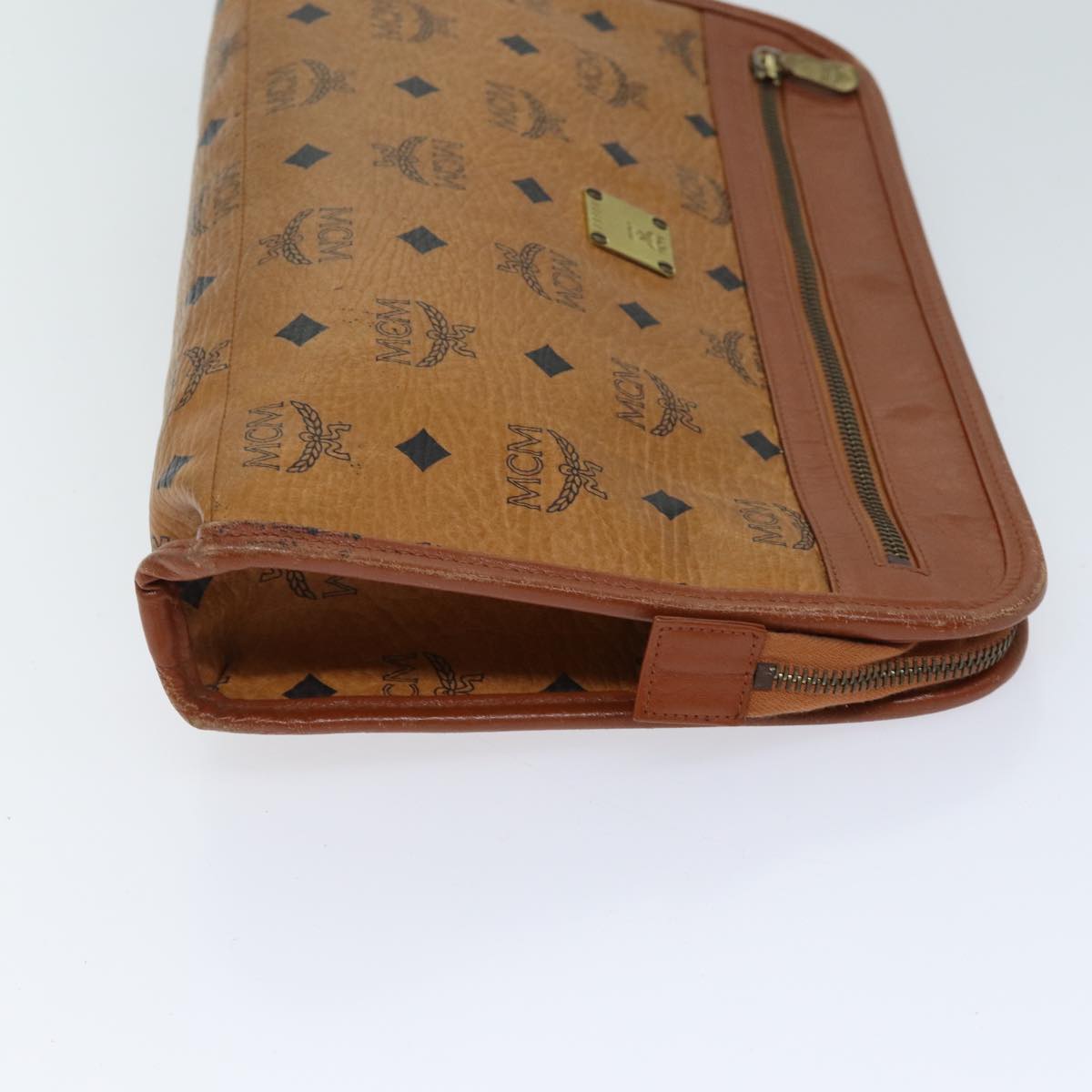 MCM Vicetos Logogram Clutch Bag PVC Leather White Auth 70659