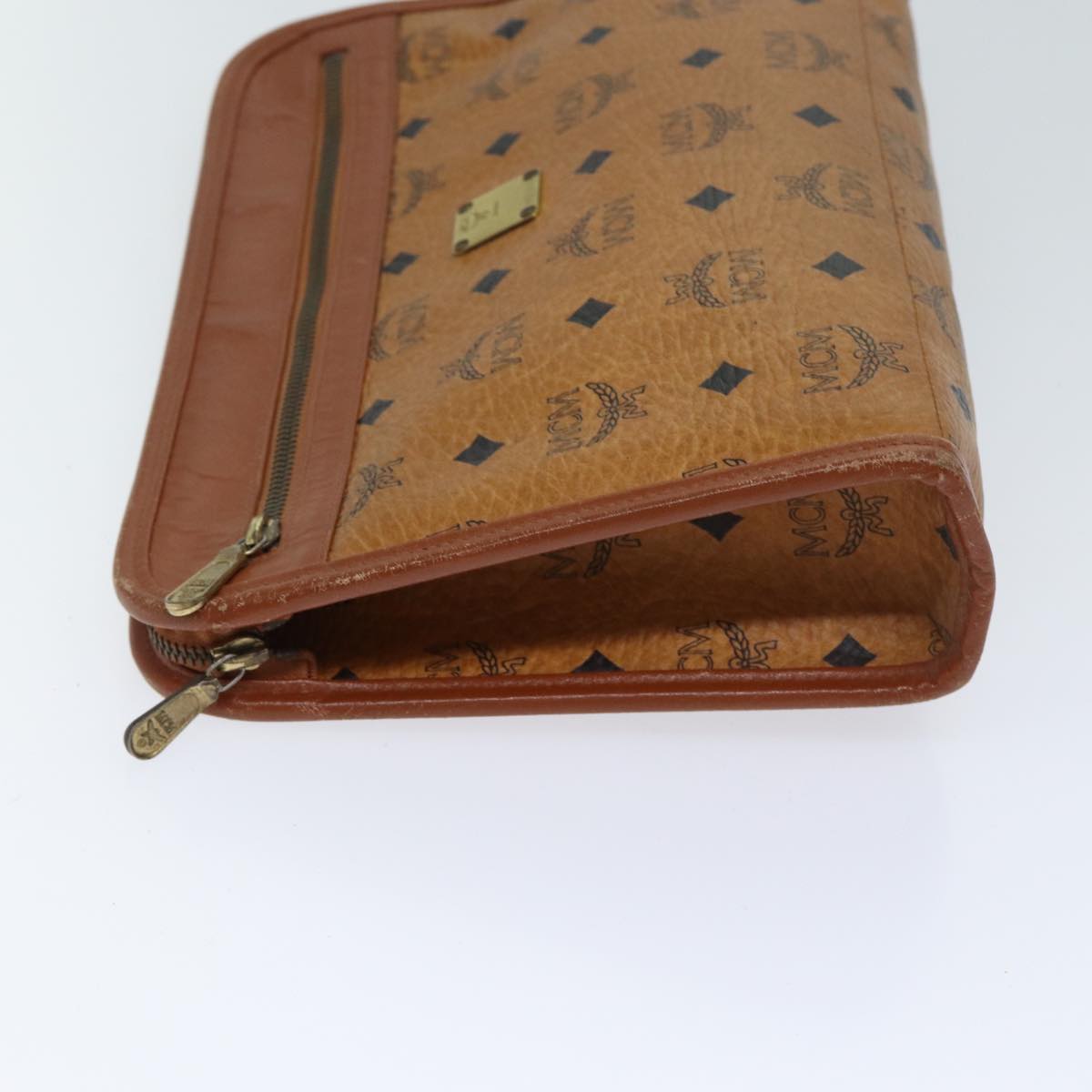 MCM Vicetos Logogram Clutch Bag PVC Leather White Auth 70659