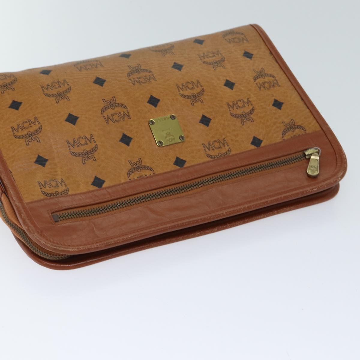 MCM Vicetos Logogram Clutch Bag PVC Leather White Auth 70659