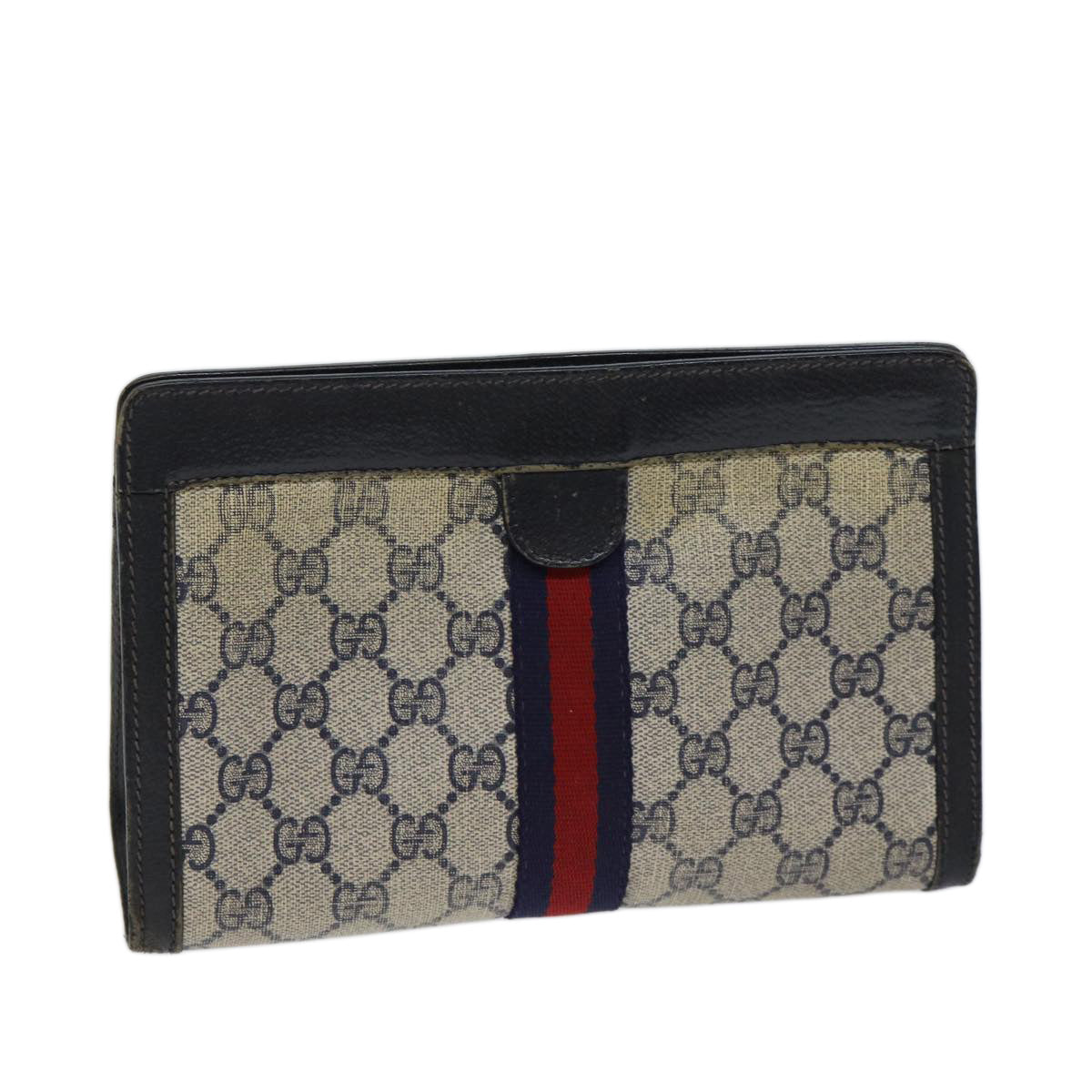 GUCCI GG Supreme Sherry Line Clutch Bag PVC Red Navy Auth 70663