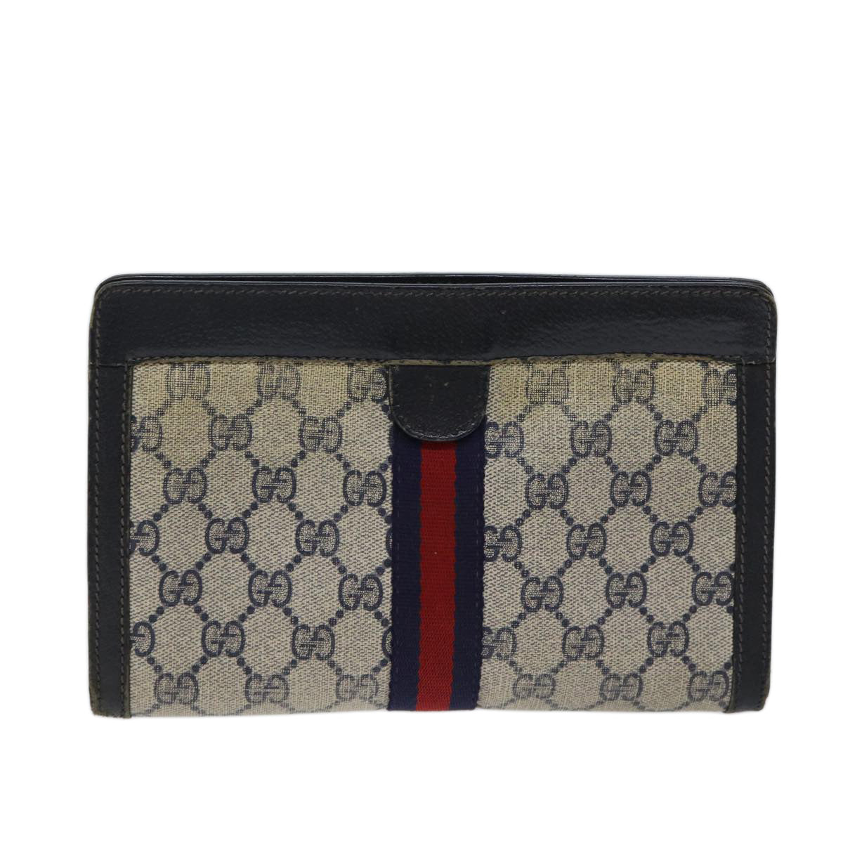 GUCCI GG Supreme Sherry Line Clutch Bag PVC Red Navy Auth 70663