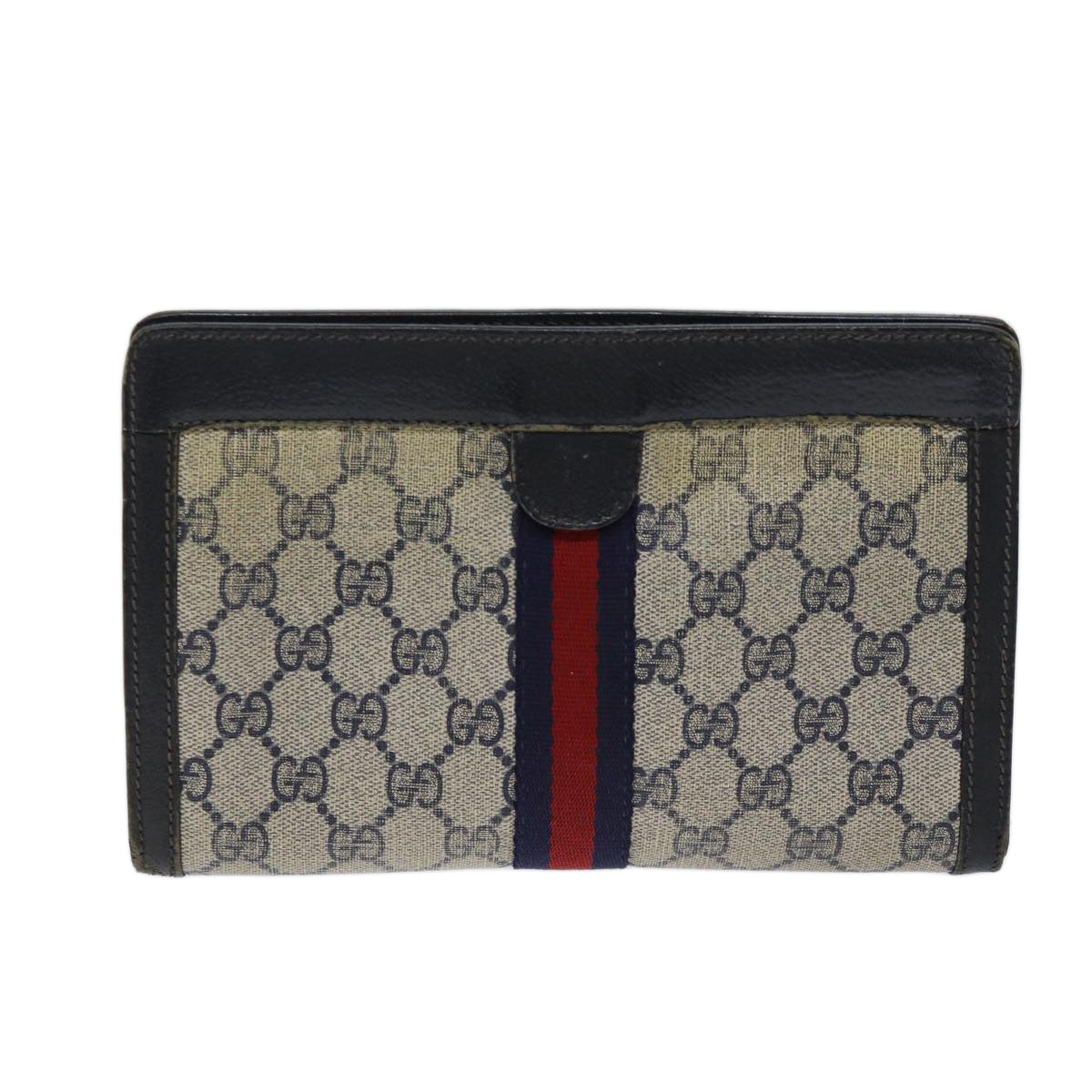 GUCCI GG Supreme Sherry Line Clutch Bag PVC Red Navy Auth 70663