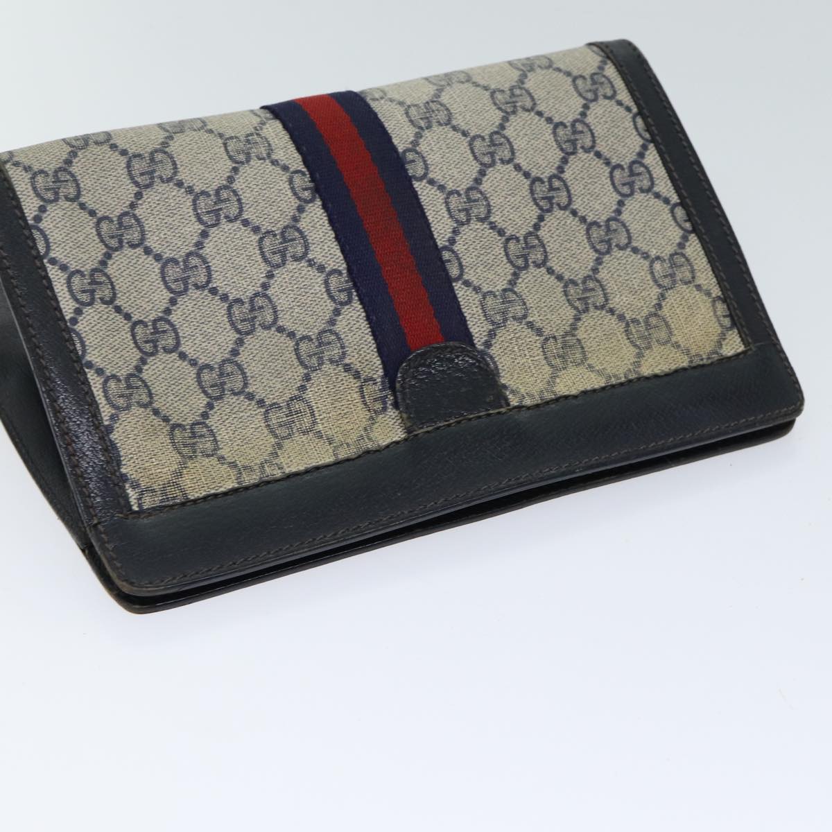 GUCCI GG Supreme Sherry Line Clutch Bag PVC Red Navy Auth 70663