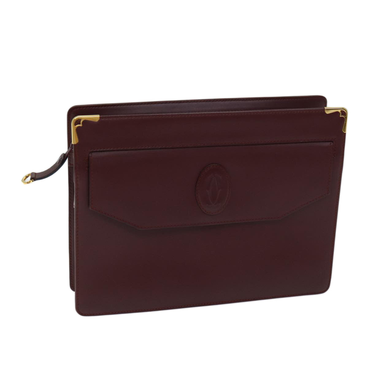 CARTIER Clutch Bag Leather Bordeaux Auth 70664