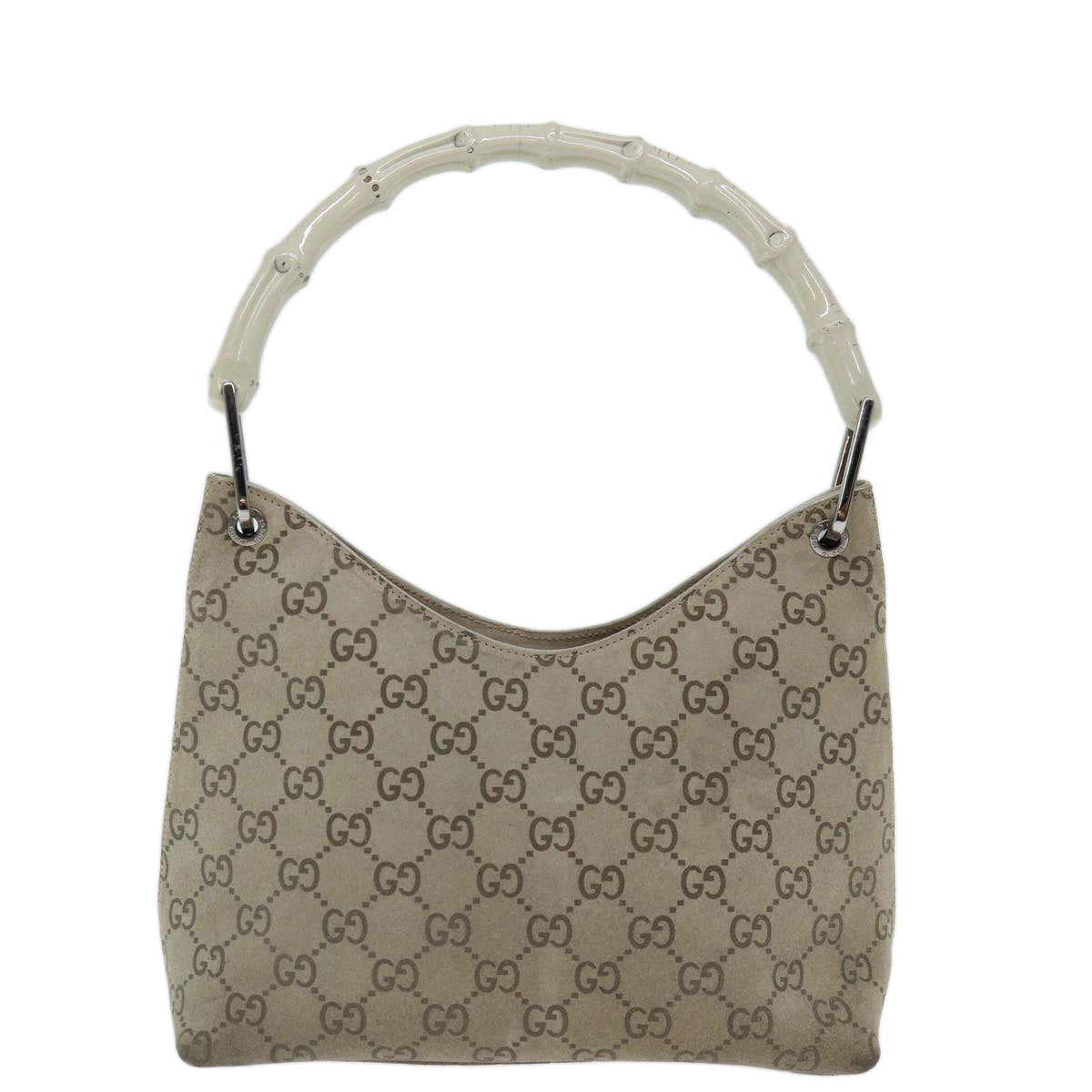 GUCCI GG Canvas Bamboo Shoulder Bag Gray Auth 70672