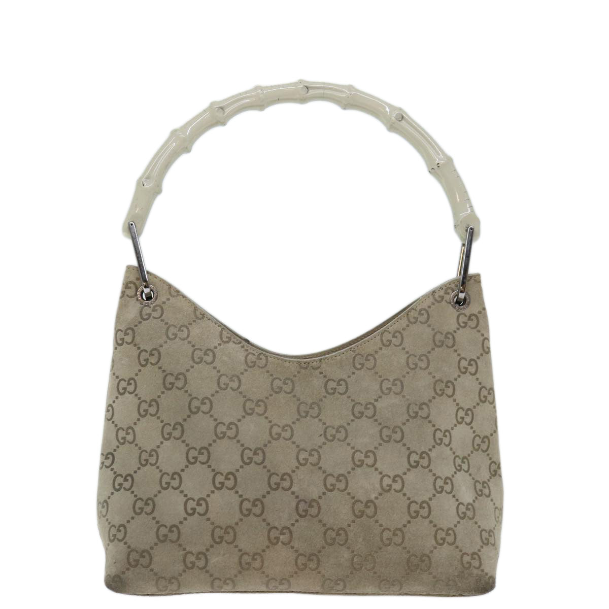 GUCCI GG Canvas Bamboo Shoulder Bag Gray Auth 70672