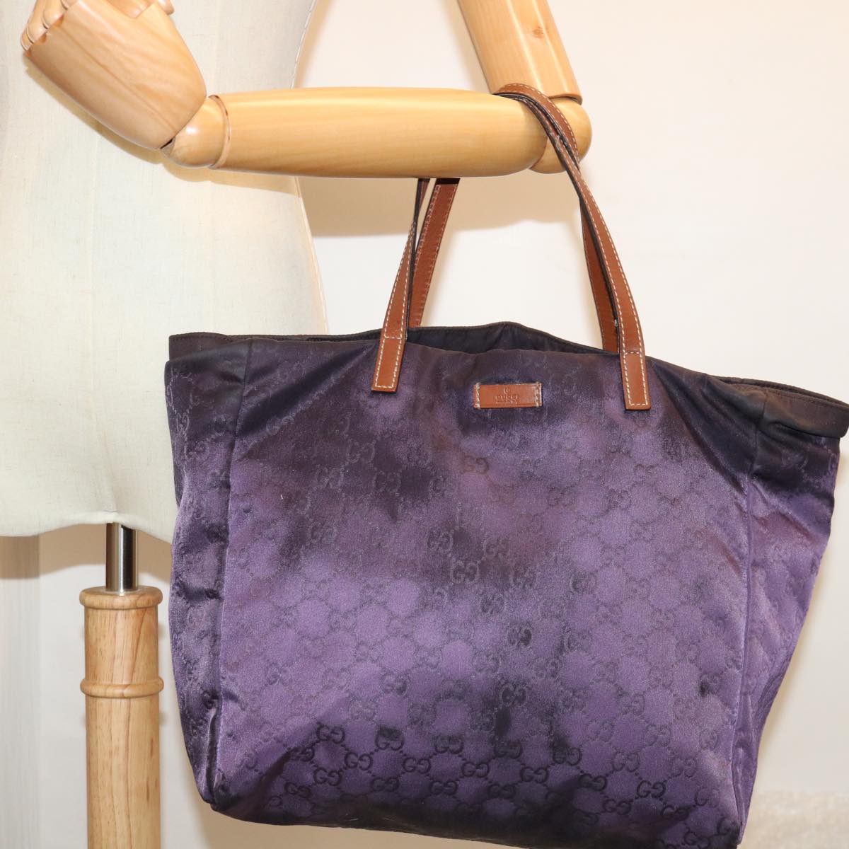 GUCCI GG Canvas Tote Bag Nylon Purple 282439 Auth 70679