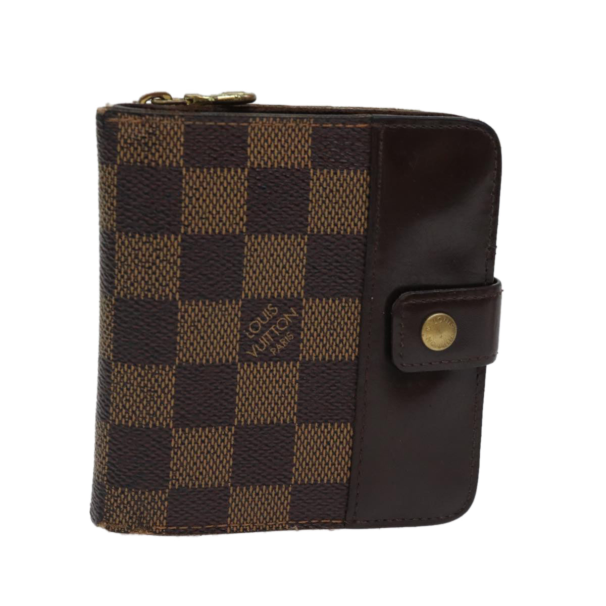 LOUIS VUITTON Damier Ebene Compact Zip Wallet N61668 LV Auth 70692