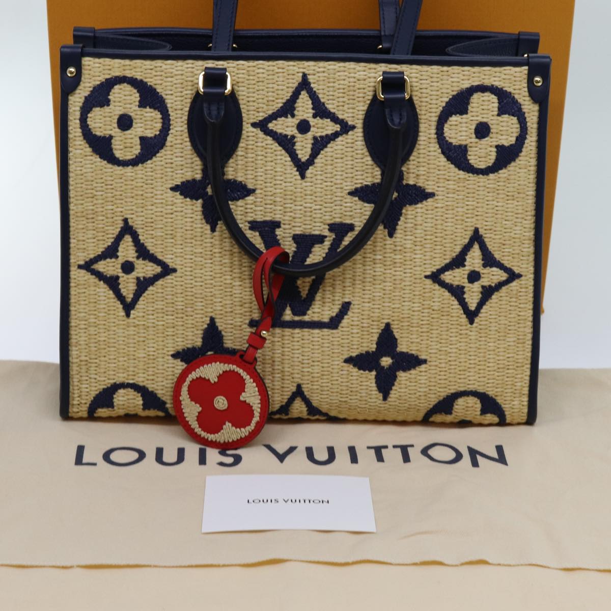 LOUIS VUITTON Monogram Raffia On The Go MM Bag 2way Beige M57723 LV Auth 70773S