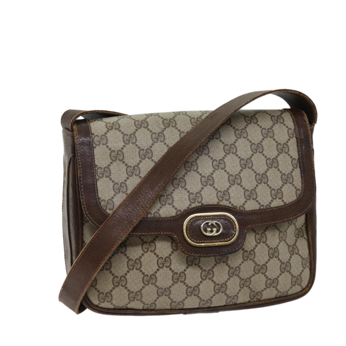 GUCCI GG Supreme Shoulder Bag PVC Beige Auth 70775