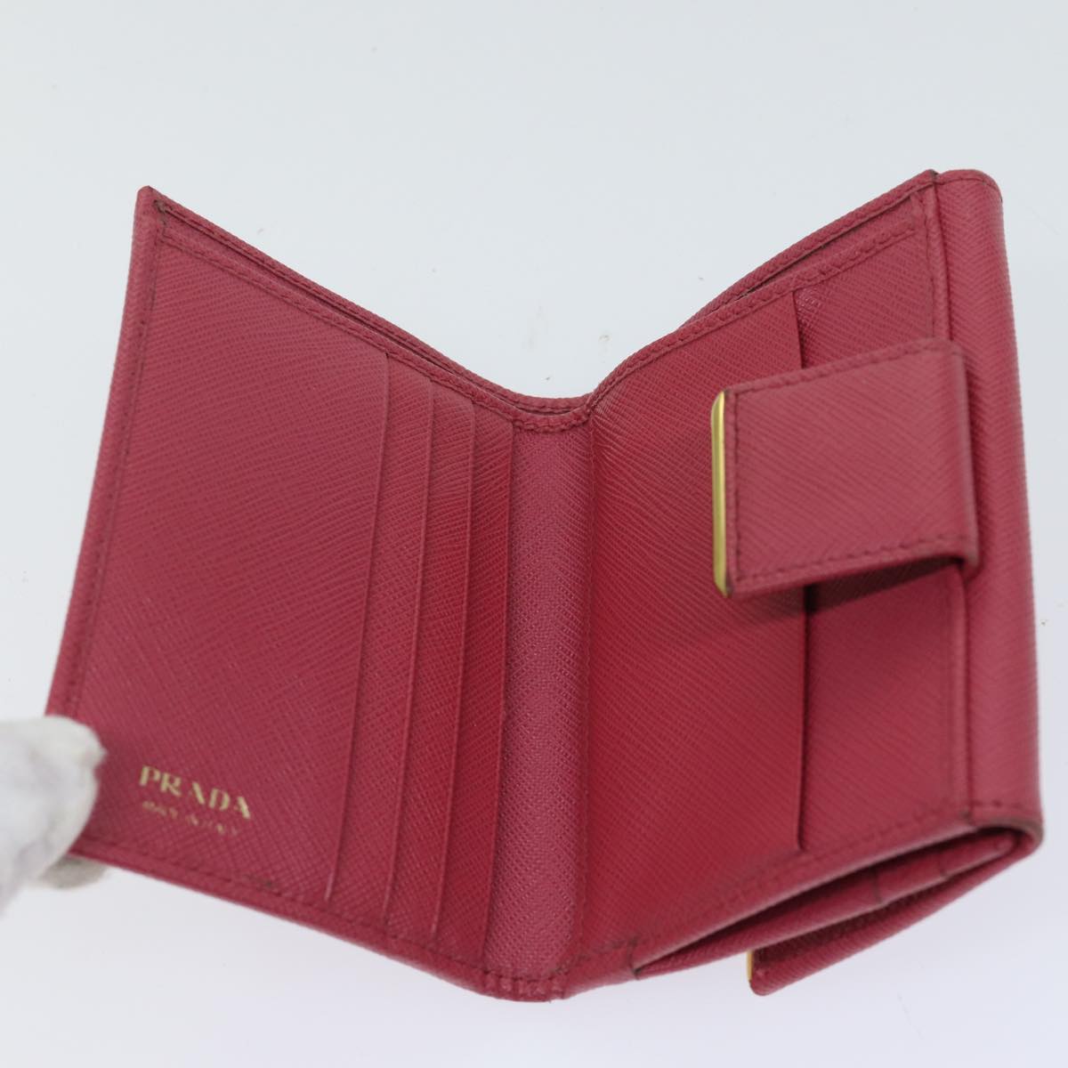 PRADA Wallet Safiano leather Pink Auth 70786