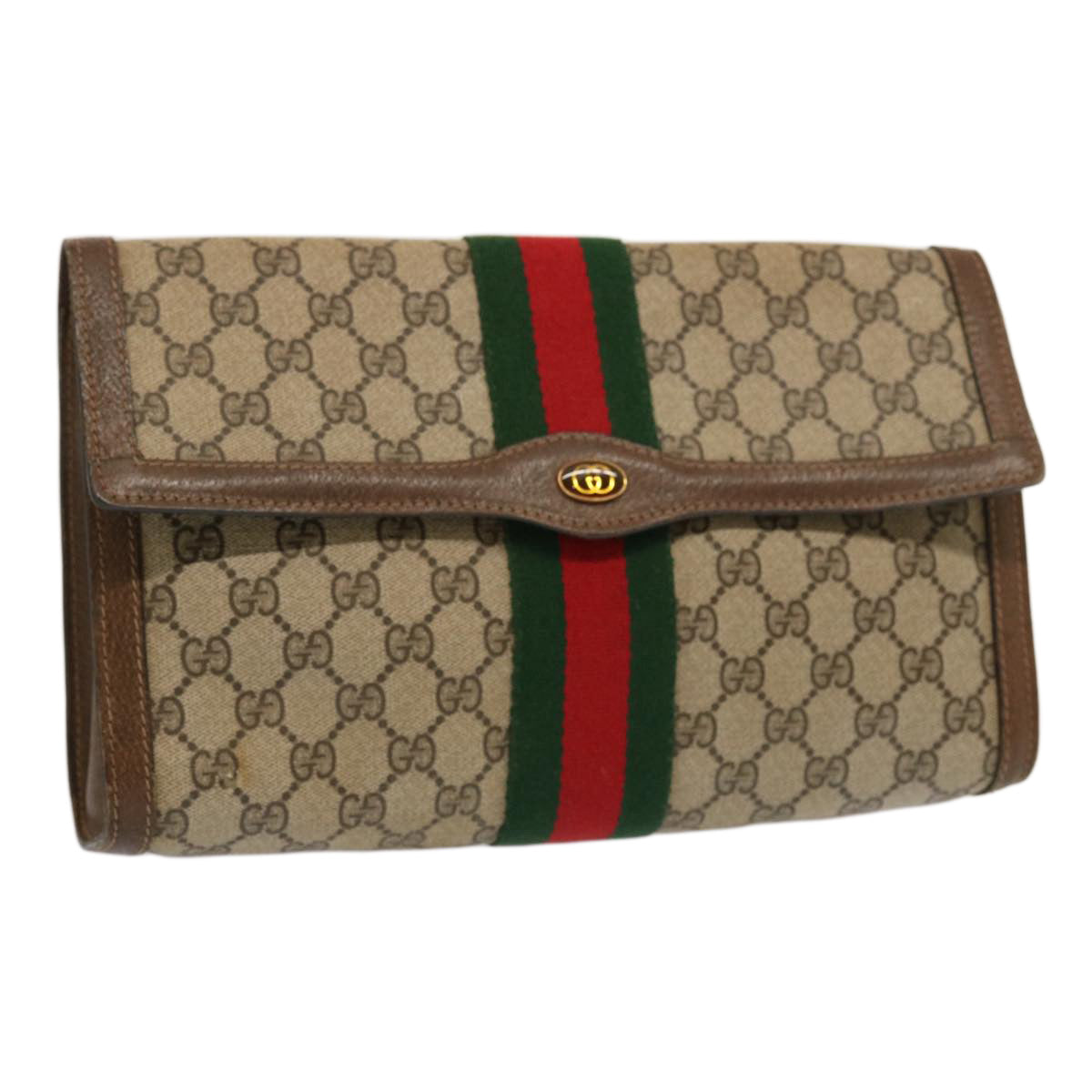 GUCCI GG Supreme Web Sherry Line Clutch Bag Beige 41 014 3087 30 Auth 70810