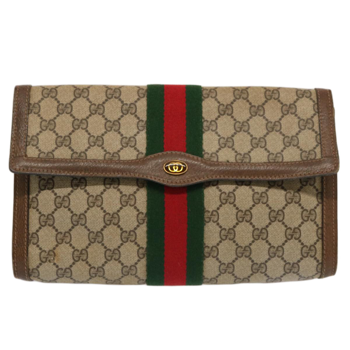 GUCCI GG Supreme Web Sherry Line Clutch Bag Beige 41 014 3087 30 Auth 70810