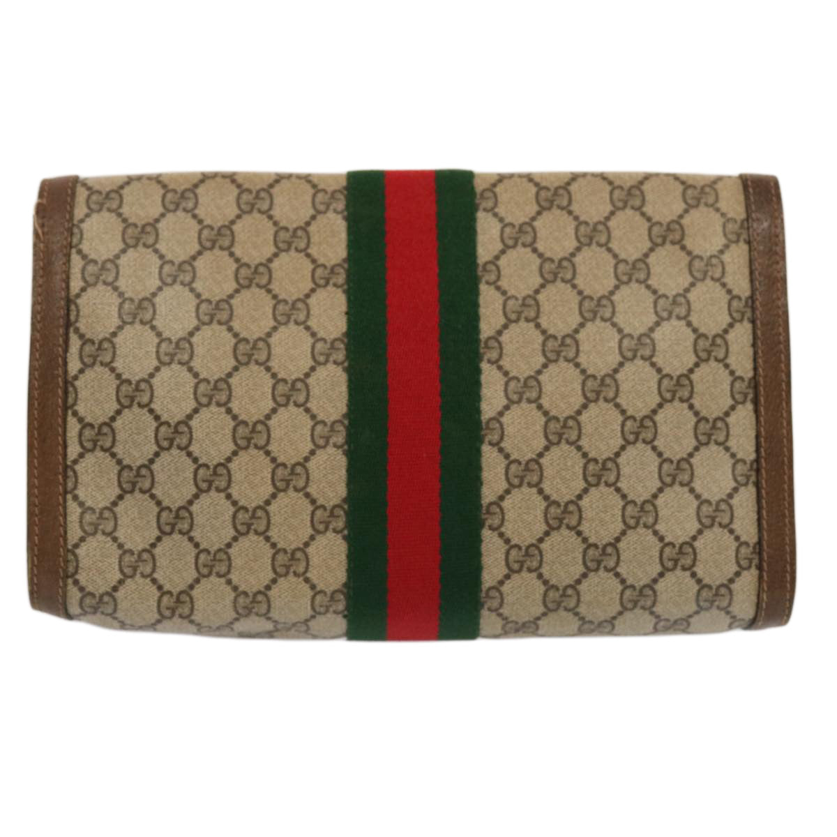 GUCCI GG Supreme Web Sherry Line Clutch Bag Beige 41 014 3087 30 Auth 70810