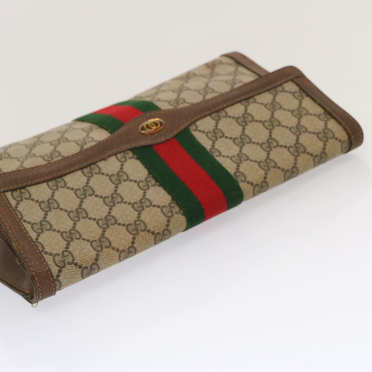 GUCCI GG Supreme Web Sherry Line Clutch Bag Beige 41 014 3087 30 Auth 70810