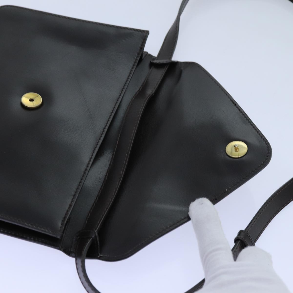 CELINE Shoulder Bag Leather Dark Brown Auth 70813