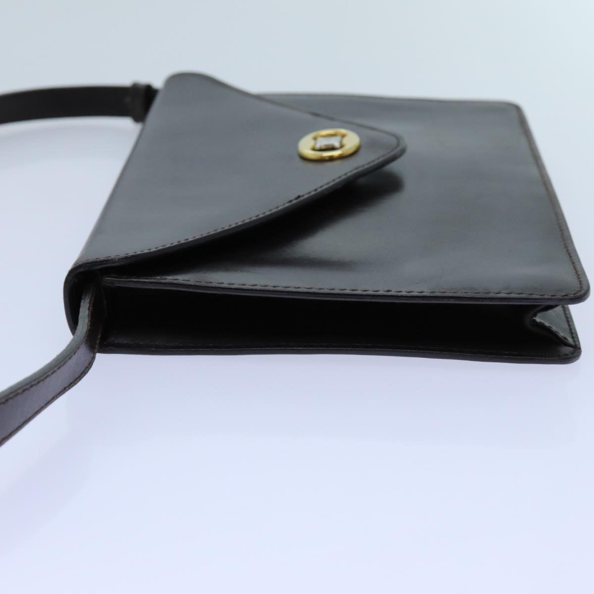 CELINE Shoulder Bag Leather Dark Brown Auth 70813