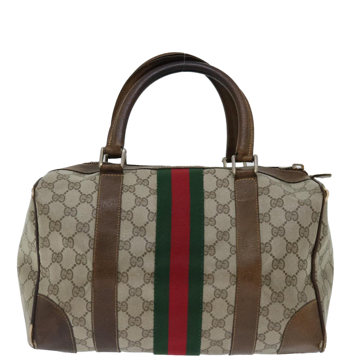 GUCCI GG Supreme Web Sherry Line Hand Bag PVC Beige Red Green Auth 70825