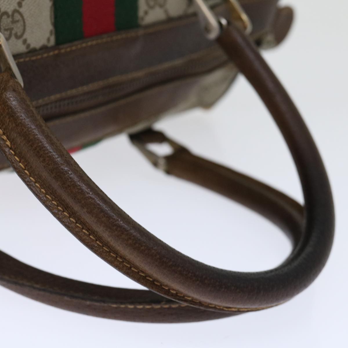 GUCCI GG Supreme Web Sherry Line Hand Bag PVC Beige Red Green Auth 70825