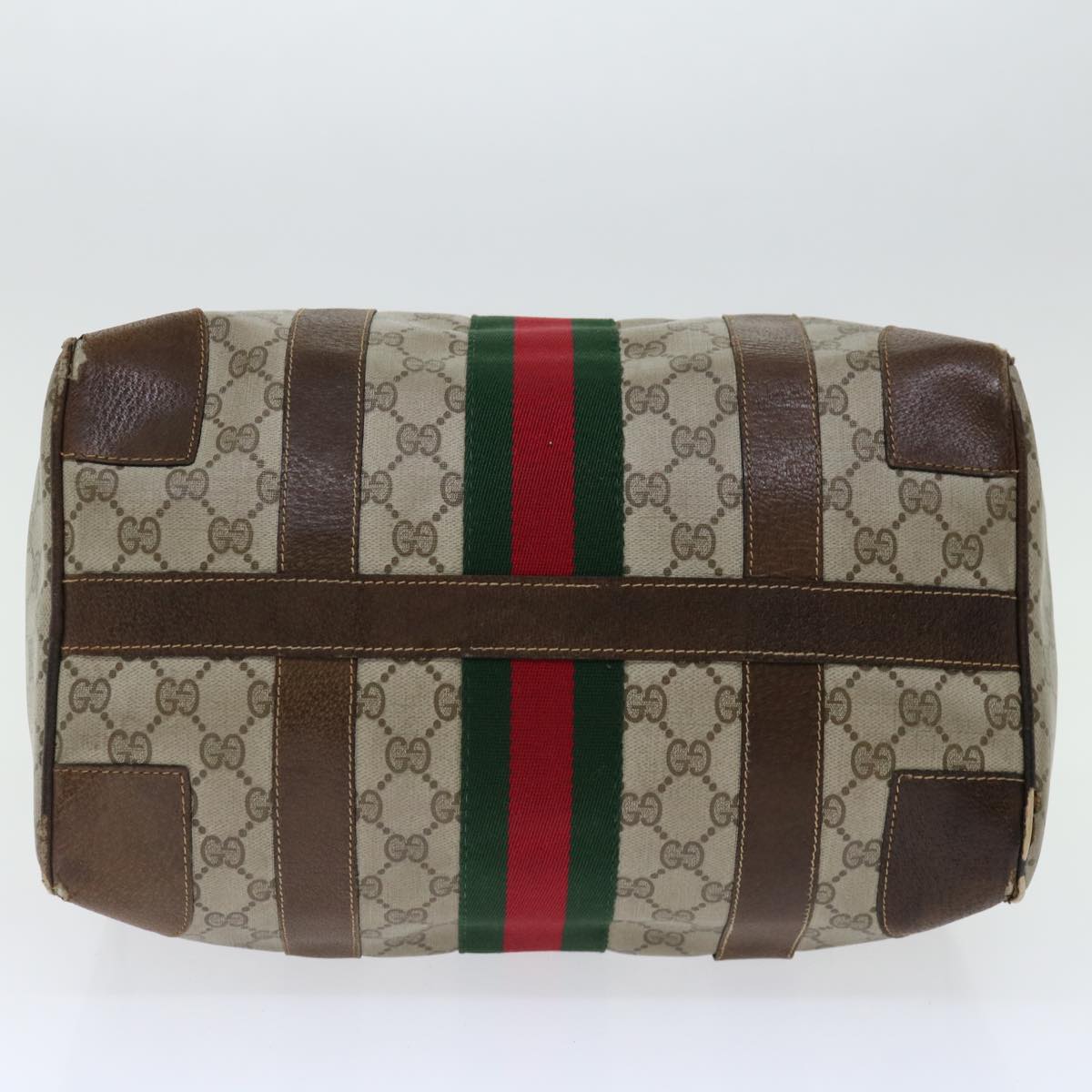 GUCCI GG Supreme Web Sherry Line Hand Bag PVC Beige Red Green Auth 70825