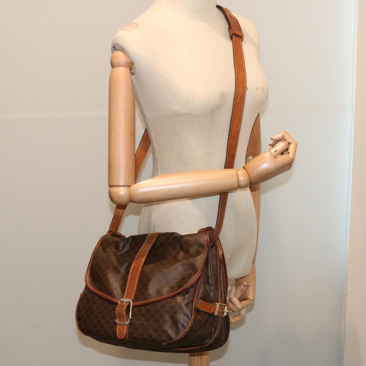 CELINE Macadam Canvas Shoulder Bag PVC Brown Auth 70829
