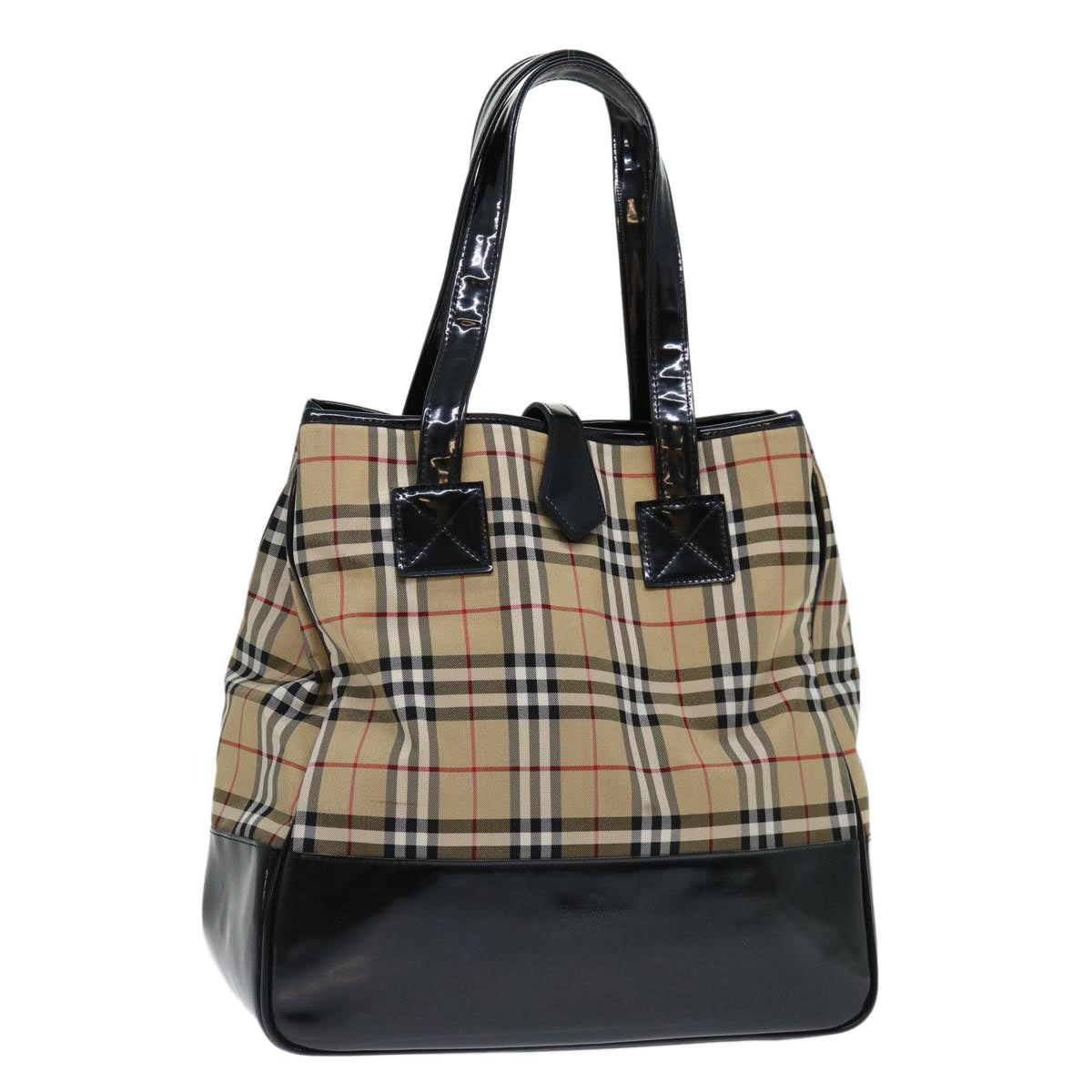 Burberrys Nova Check Blue Label Tote Bag Canvas Beige Black Auth 71014