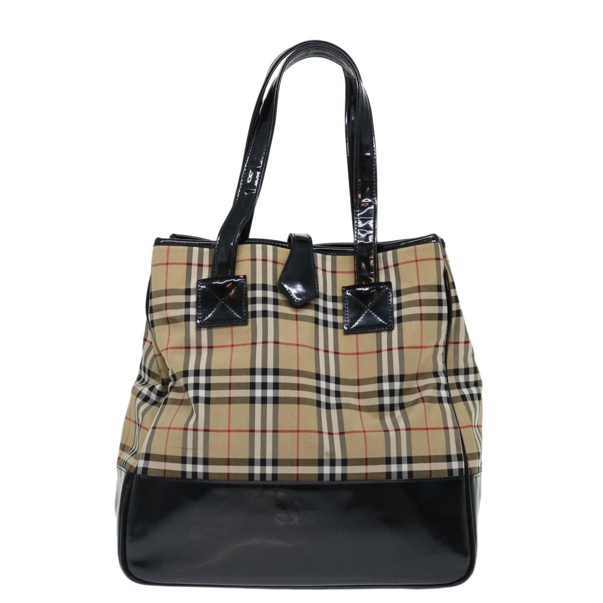 Burberrys Nova Check Blue Label Tote Bag Canvas Beige Black Auth 71014